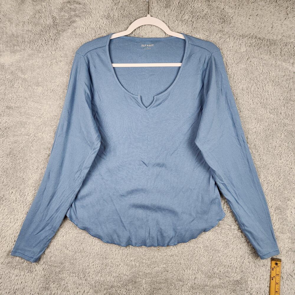 Old Navy Shirt Womens XL Blue Long Sleeve Ribbed Scoop Neck Basic Stretch Top